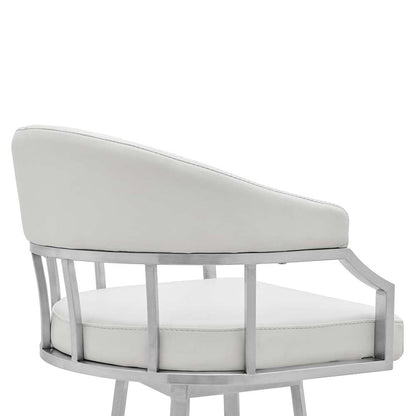 Armen Living - Palmdale Swivel Modern White Faux Leather 30in Barstool in Brushed Stainless Steel Finish - 721535752232 veiw 5