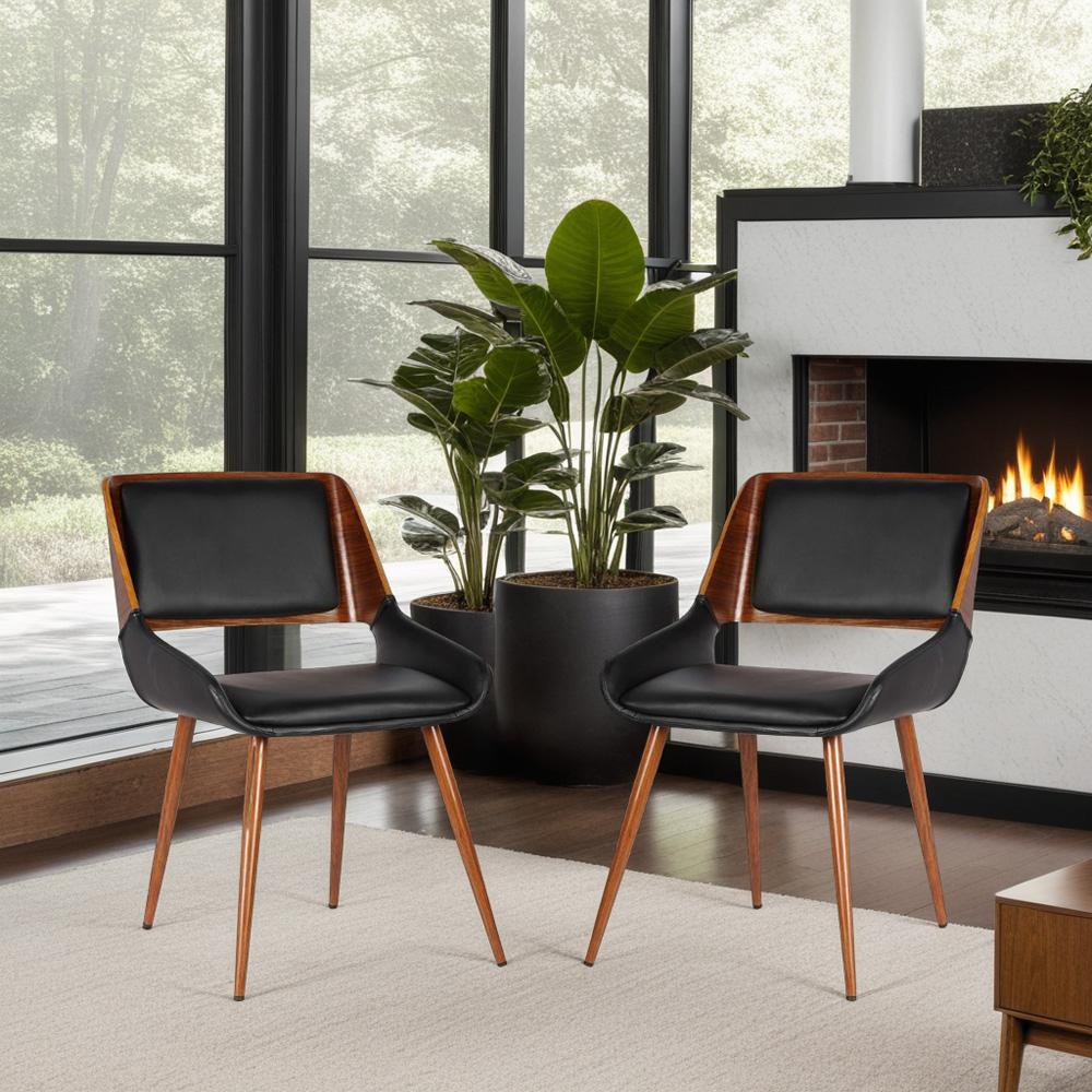 Armen Living - Panda Mid-Century Dining Chair in Walnut Finish and Black Faux Leather - LCPNSIWABL veiw 8