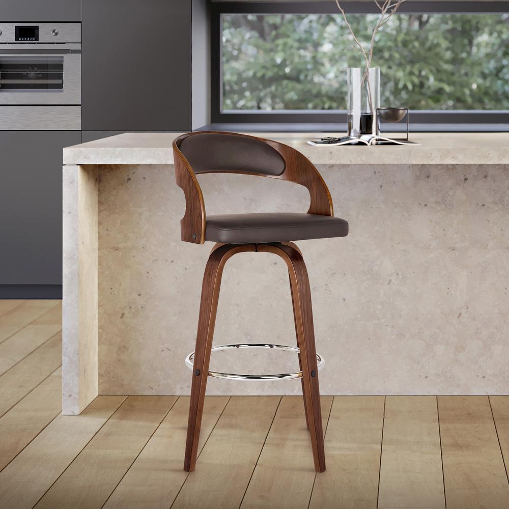 Armen Living - Shelly 26in Counter Height Swivel Brown Faux Leather and Walnut Wood Bar Stool - LCSHBABRWA26 veiw 7