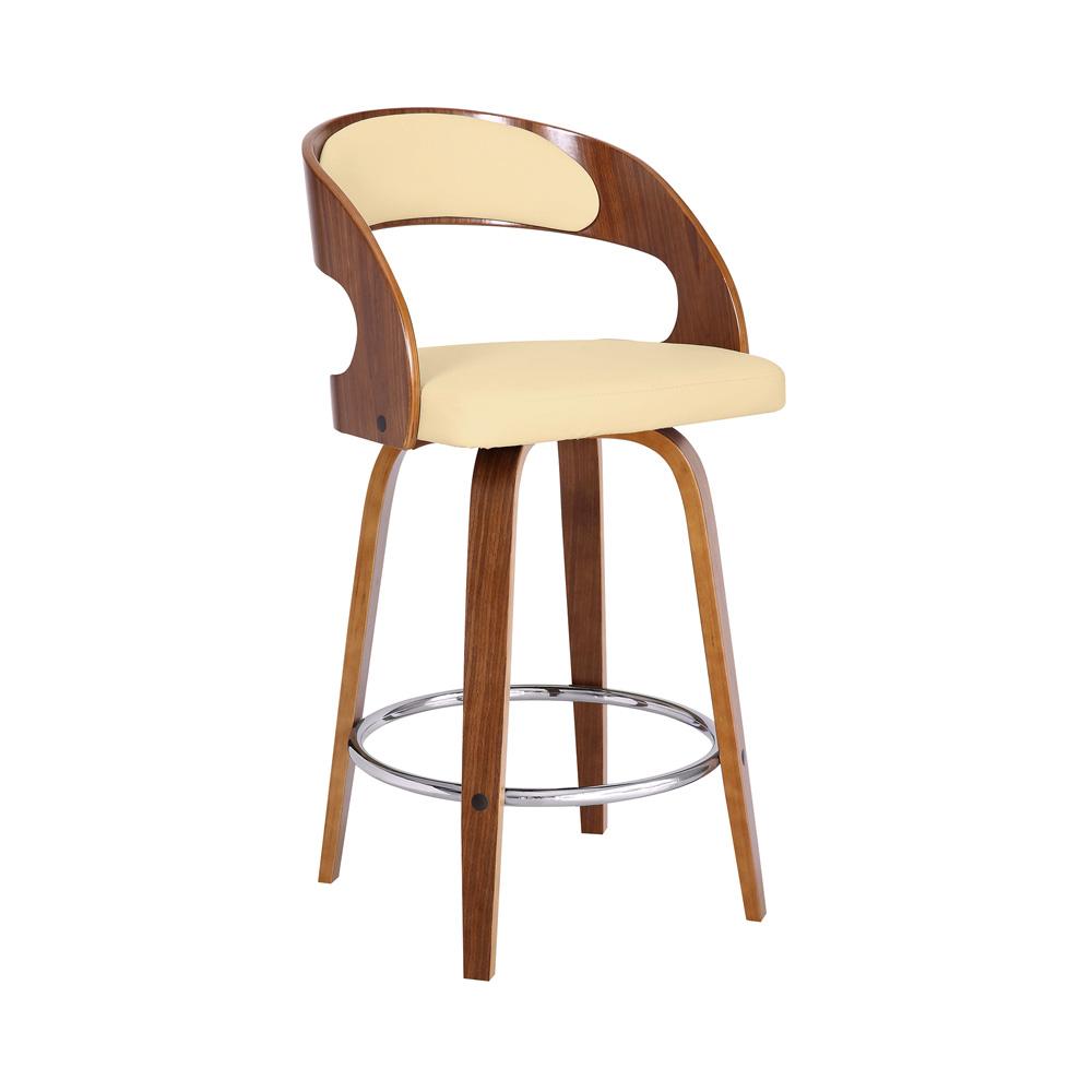 Armen Living - Shelly 26in Counter Height Swivel Cream Faux Leather and Walnut Wood Bar Stool - LCSHBACRWA26 veiw 1