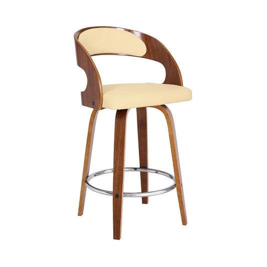 Armen Living - Shelly 26in Counter Height Swivel Cream Faux Leather and Walnut Wood Bar Stool - LCSHBACRWA26 veiw 1