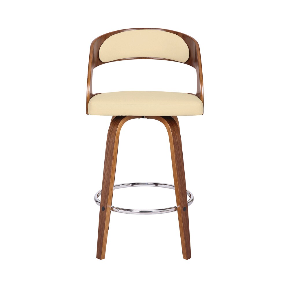 Armen Living - Shelly 26in Counter Height Swivel Cream Faux Leather and Walnut Wood Bar Stool - LCSHBACRWA26 veiw 2