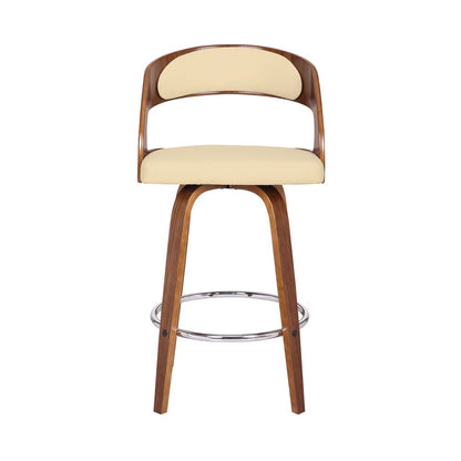 Armen Living - Shelly 26in Counter Height Swivel Cream Faux Leather and Walnut Wood Bar Stool - LCSHBACRWA26 veiw 2