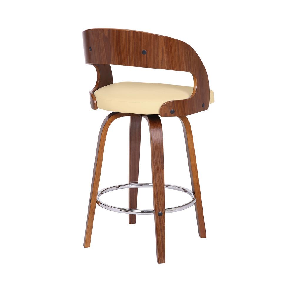 Armen Living - Shelly 26in Counter Height Swivel Cream Faux Leather and Walnut Wood Bar Stool - LCSHBACRWA26 veiw 4