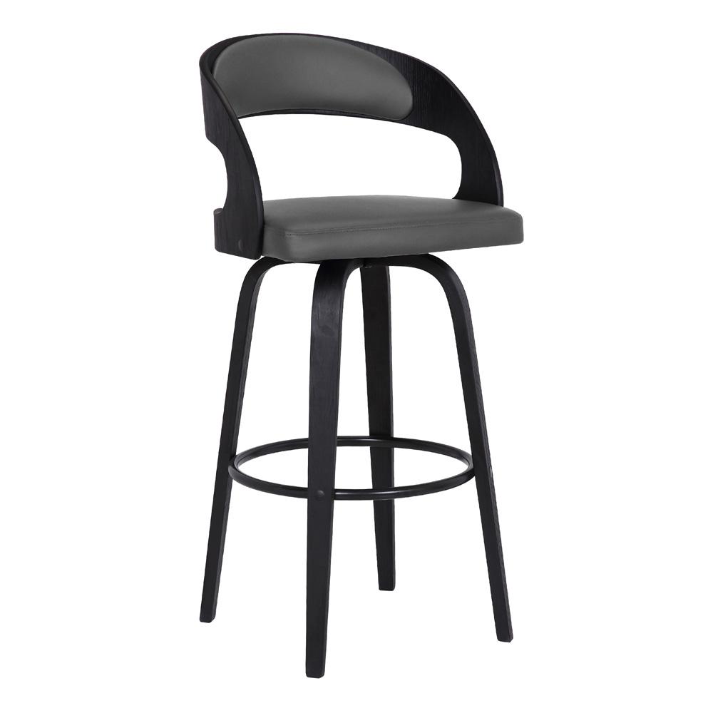 Armen Living - Shelly 26in Counter Height Swivel Grey Faux Leather and Black Wood Bar Stool - LCSHBAGRBL26 veiw 1