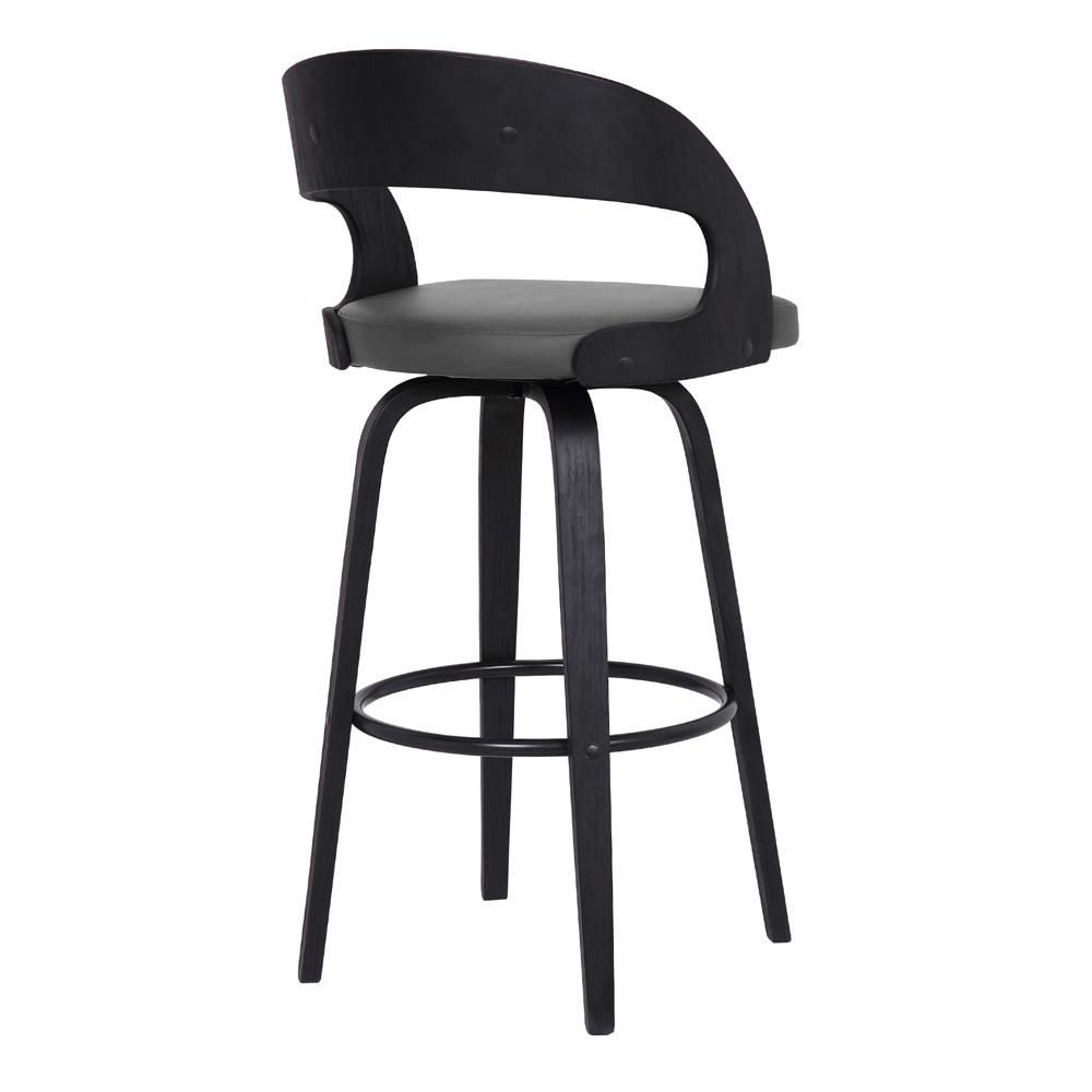Armen Living - Shelly 26in Counter Height Swivel Grey Faux Leather and Black Wood Bar Stool - LCSHBAGRBL26 veiw 4