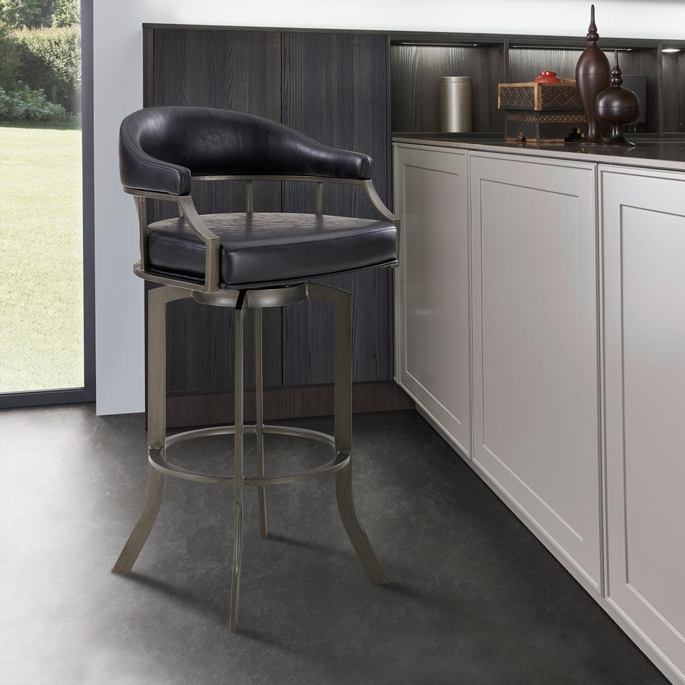 Armen Living - Shelly 26in Counter Height Swivel Grey Faux Leather and Black Wood Bar Stool - LCSHBAGRBL26 veiw 7