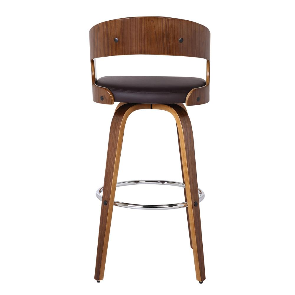 Armen Living - Shelly 30in Bar Height Swivel Brown Faux Leather and Walnut Wood Bar Stool - LCSHBABRWA30 veiw 2