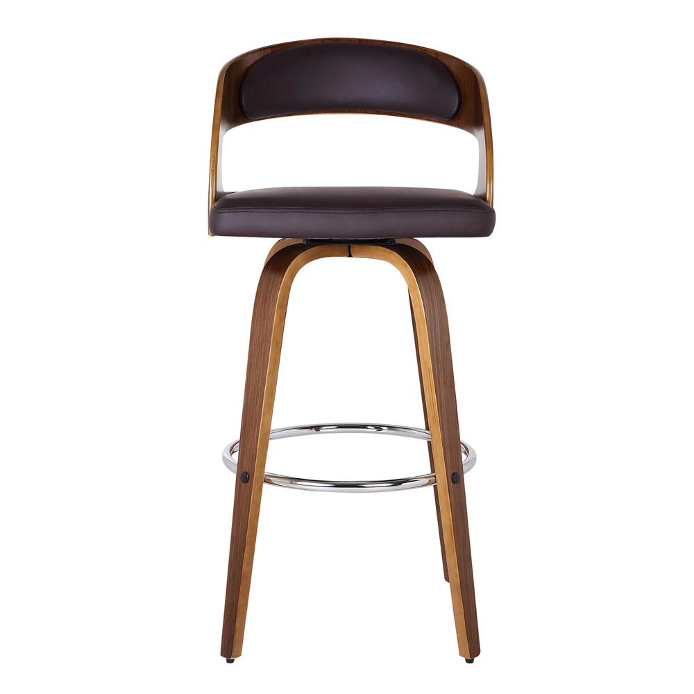 Armen Living - Shelly 30in Bar Height Swivel Brown Faux Leather and Walnut Wood Bar Stool - LCSHBABRWA30 veiw 3