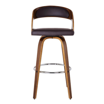 Armen Living - Shelly 30in Bar Height Swivel Brown Faux Leather and Walnut Wood Bar Stool - LCSHBABRWA30 veiw 3
