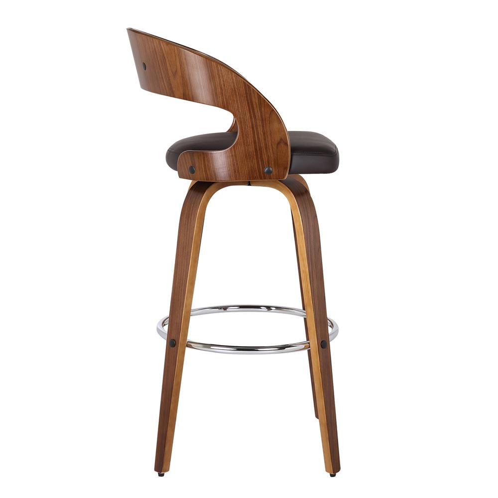Armen Living - Shelly 30in Bar Height Swivel Brown Faux Leather and Walnut Wood Bar Stool - LCSHBABRWA30 veiw 4