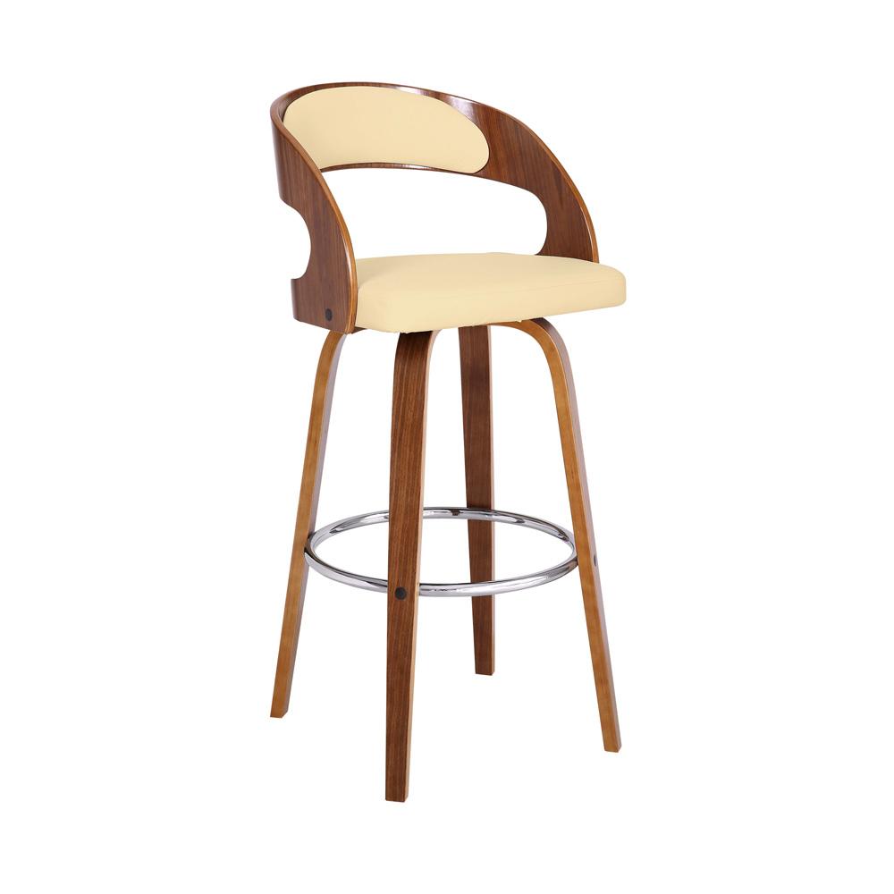 Armen Living - Shelly 30in Bar Height Swivel Cream Faux Leather and Walnut Wood Bar Stool - LCSHBACRWA30 veiw 1