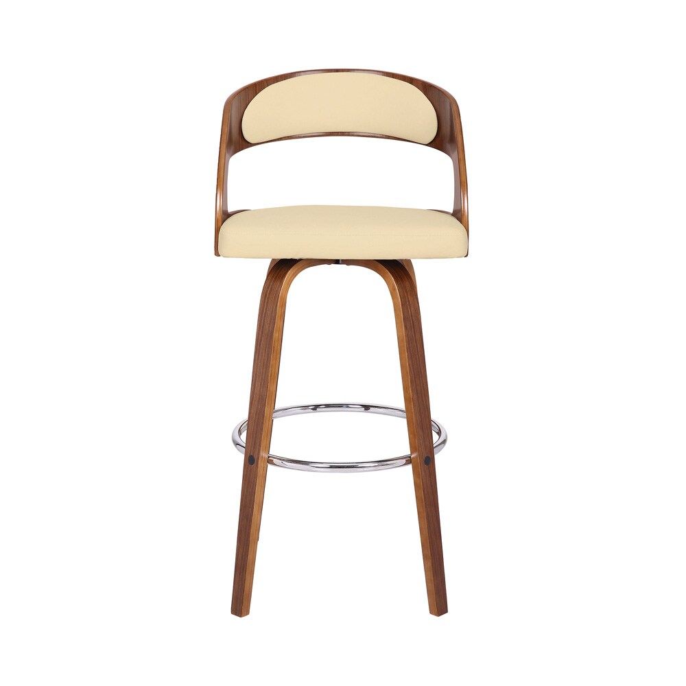 Armen Living - Shelly 30in Bar Height Swivel Cream Faux Leather and Walnut Wood Bar Stool - LCSHBACRWA30 veiw 2