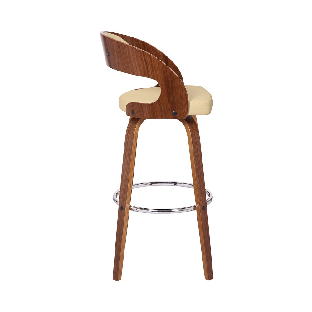 Armen Living - Shelly 30in Bar Height Swivel Cream Faux Leather and Walnut Wood Bar Stool - LCSHBACRWA30 veiw 3