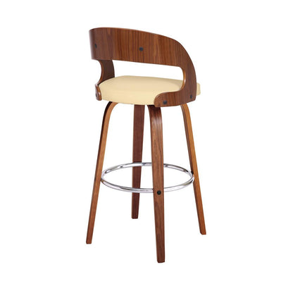 Armen Living - Shelly 30in Bar Height Swivel Cream Faux Leather and Walnut Wood Bar Stool - LCSHBACRWA30 veiw 4