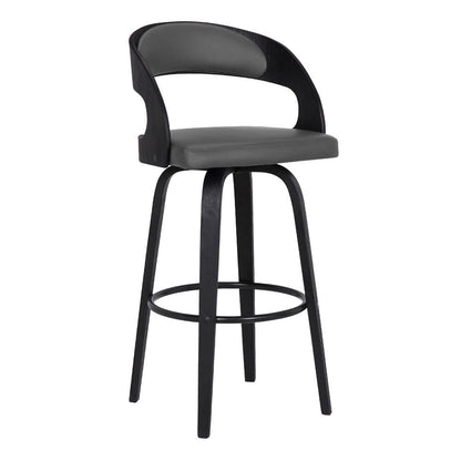 Armen Living - Shelly 30in Bar Height Swivel Grey Faux Leather and Black Wood Bar Stool - LCSHBAGRBL30 veiw 1