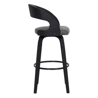 Armen Living - Shelly 30in Bar Height Swivel Grey Faux Leather and Black Wood Bar Stool - LCSHBAGRBL30 veiw 3