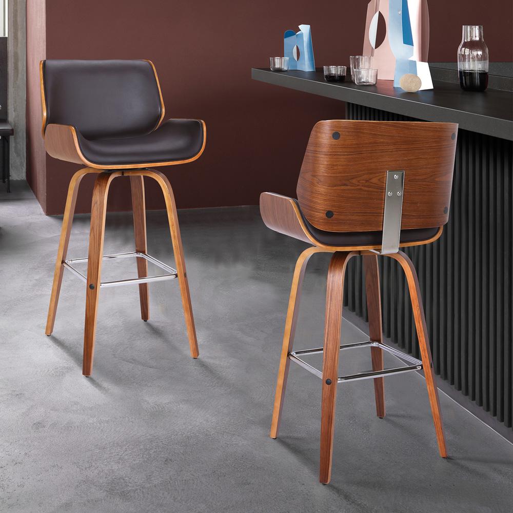 Armen Living - Tyler 26in Counter Height Swivel Brown Faux Leather and Walnut Wood Bar Stool - LCTYBABRWA26 veiw 9