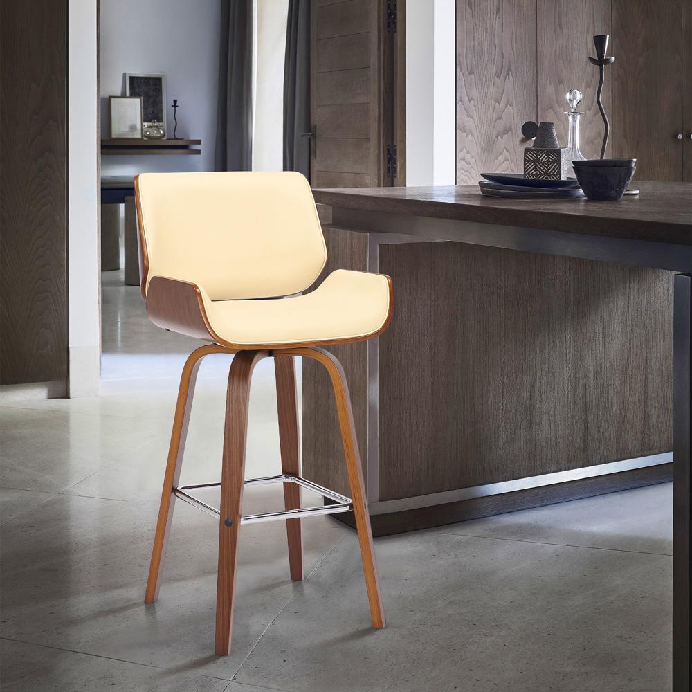 Armen Living - Tyler 26in Counter Height Swivel Cream Faux Leather and Walnut Wood Bar Stool - LCTYBACRWA26 veiw 9