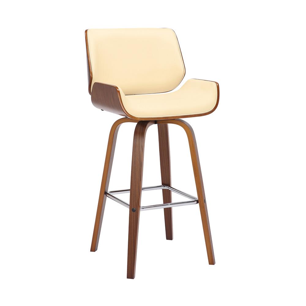 Armen Living - Tyler 30in Bar Height Swivel Cream Faux Leather and Walnut Wood Bar Stool - LCTYBACRWA30 veiw 1