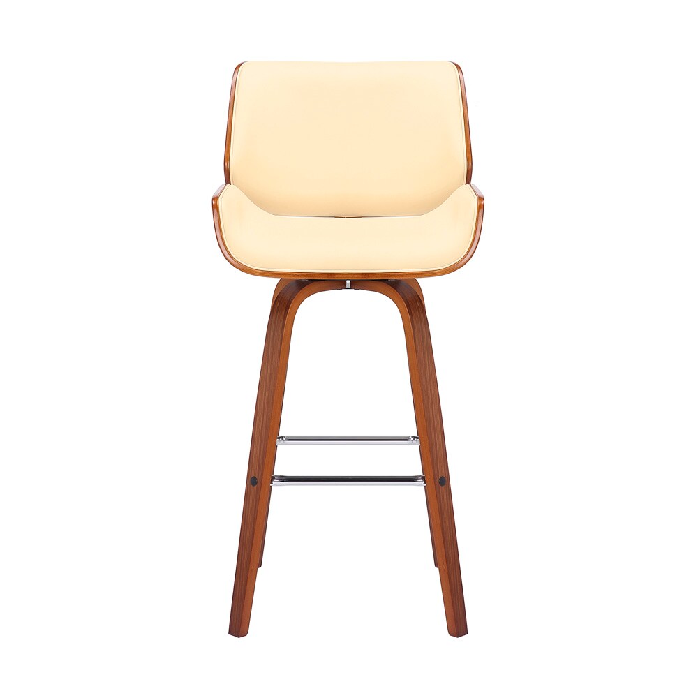 Armen Living - Tyler 30in Bar Height Swivel Cream Faux Leather and Walnut Wood Bar Stool - LCTYBACRWA30 veiw 2