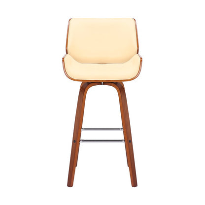 Armen Living - Tyler 30in Bar Height Swivel Cream Faux Leather and Walnut Wood Bar Stool - LCTYBACRWA30 veiw 2