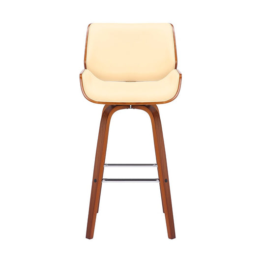 Armen Living - Tyler 30in Bar Height Swivel Cream Faux Leather and Walnut Wood Bar Stool - LCTYBACRWA30 veiw 2