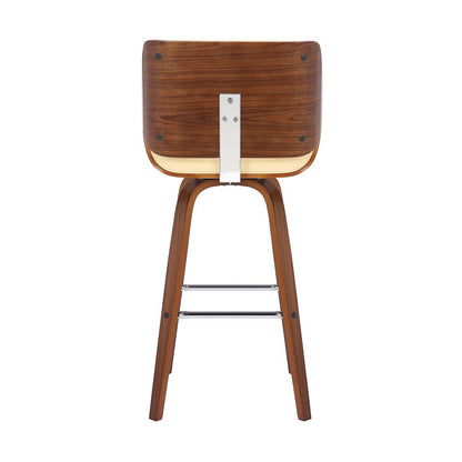 Armen Living - Tyler 30in Bar Height Swivel Cream Faux Leather and Walnut Wood Bar Stool - LCTYBACRWA30 veiw 5