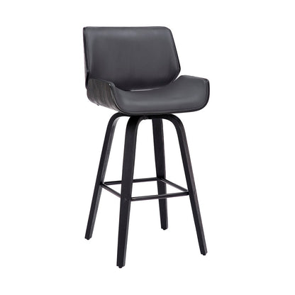 Armen Living - Tyler 30in Bar Height Swivel Grey Faux Leather and Black Wood Bar Stool - LCTYBAGRBL30 veiw 1