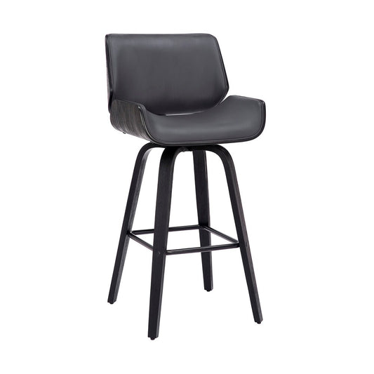 Armen Living - Tyler 30in Bar Height Swivel Grey Faux Leather and Black Wood Bar Stool - LCTYBAGRBL30 veiw 1