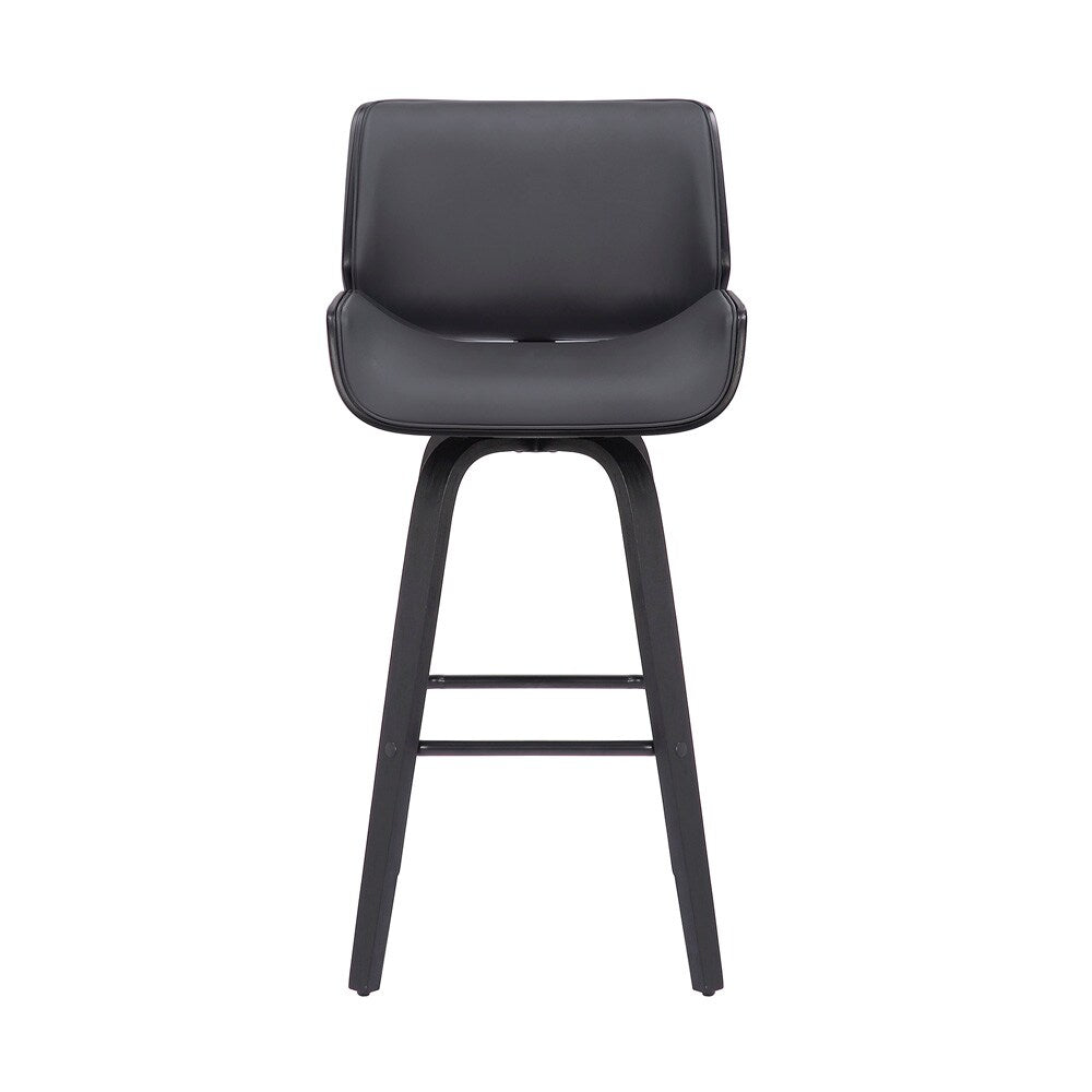 Armen Living - Tyler 30in Bar Height Swivel Grey Faux Leather and Black Wood Bar Stool - LCTYBAGRBL30 veiw 2