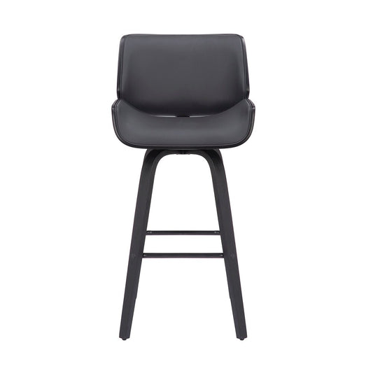 Armen Living - Tyler 30in Bar Height Swivel Grey Faux Leather and Black Wood Bar Stool - LCTYBAGRBL30 veiw 2