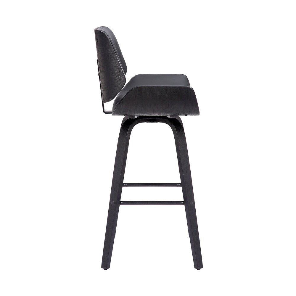 Armen Living - Tyler 30in Bar Height Swivel Grey Faux Leather and Black Wood Bar Stool - LCTYBAGRBL30 veiw 3