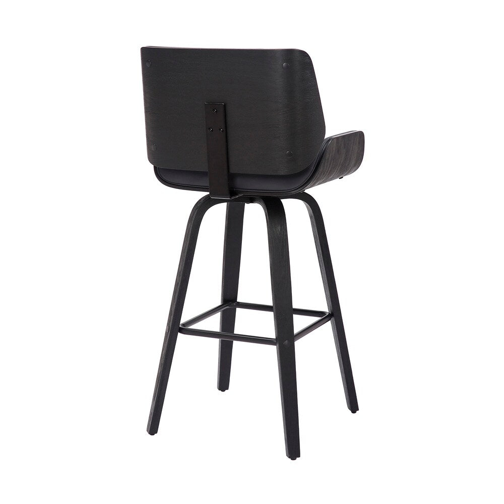 Armen Living - Tyler 30in Bar Height Swivel Grey Faux Leather and Black Wood Bar Stool - LCTYBAGRBL30 veiw 4