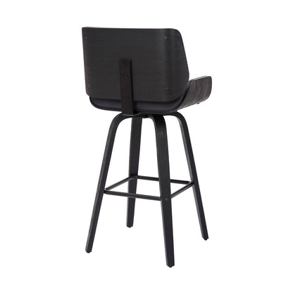 Armen Living - Tyler 30in Bar Height Swivel Grey Faux Leather and Black Wood Bar Stool - LCTYBAGRBL30 veiw 4
