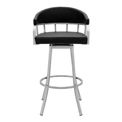 Armen Living - Valerie 26in Counter Height Swivel Modern Balck Faux Leather Bar and Counter Stool in Brushed Stainless Steel Finish - LCVLBABSBL26 veiw 2
