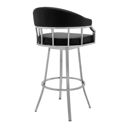 Armen Living - Valerie 26in Counter Height Swivel Modern Balck Faux Leather Bar and Counter Stool in Brushed Stainless Steel Finish - LCVLBABSBL26 veiw 3