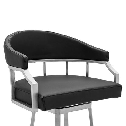 Armen Living - Valerie 26in Counter Height Swivel Modern Balck Faux Leather Bar and Counter Stool in Brushed Stainless Steel Finish - LCVLBABSBL26 veiw 4