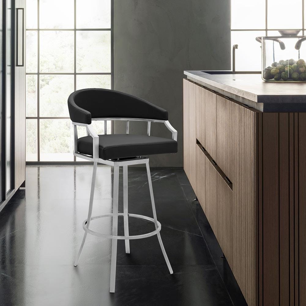 Armen Living - Valerie 26in Counter Height Swivel Modern Balck Faux Leather Bar and Counter Stool in Brushed Stainless Steel Finish - LCVLBABSBL26 veiw 7