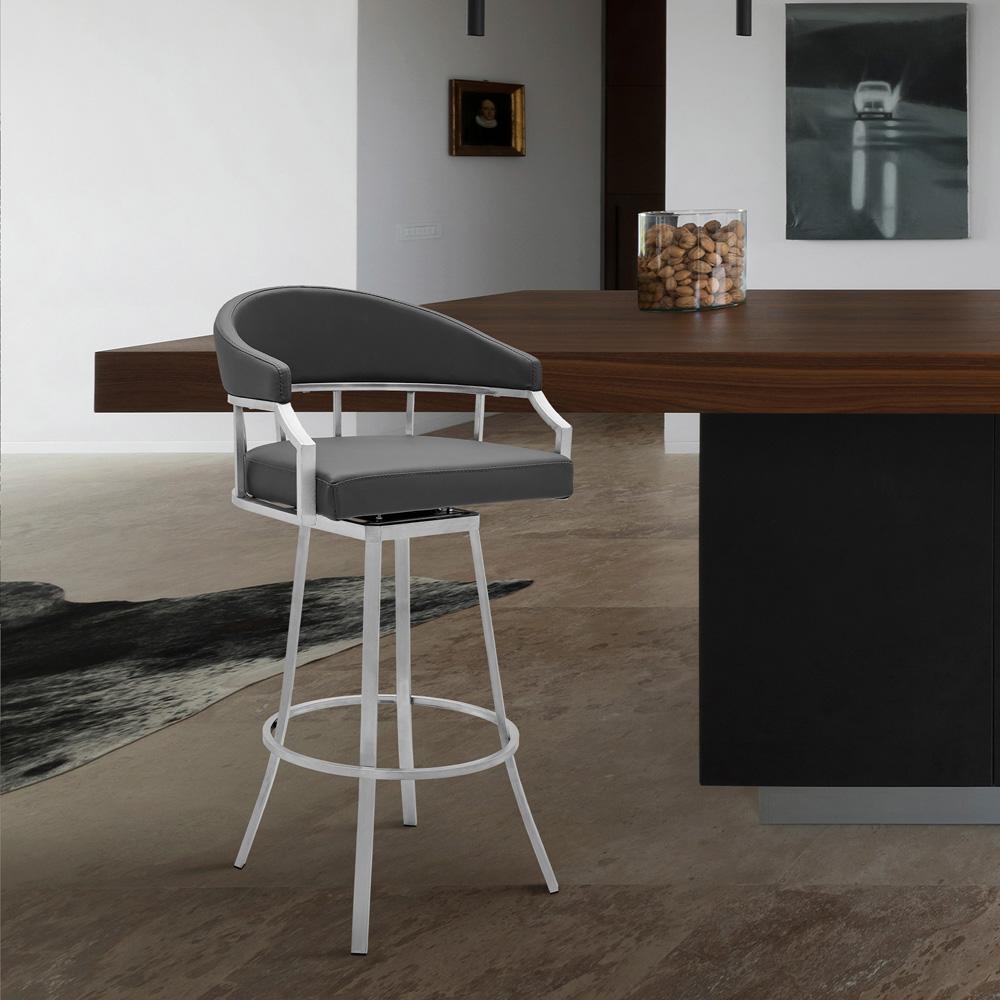 Armen Living - Valerie 26in Counter Height Swivel Modern Faux Leather Bar and Counter Stool in Brushed Stainless Steel Finish - LCVLBABSSG26 veiw 7