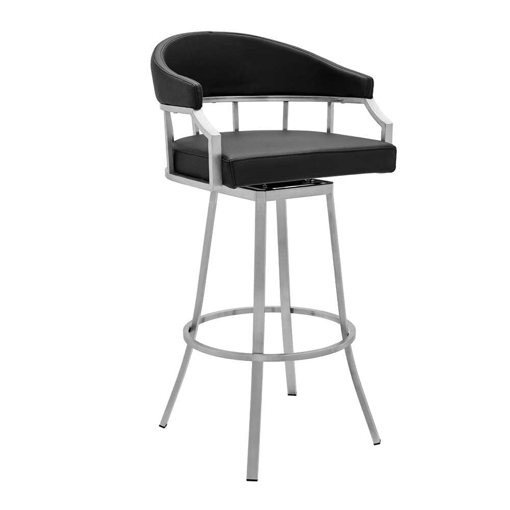 Armen Living - Valerie 30in Bar Height Swivel Modern Black Faux Leather Bar and Counter Stool in Brushed Stainless Steel Finish - LCVLBABSBL30 veiw 1