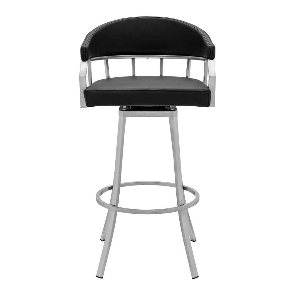 Armen Living - Valerie 30in Bar Height Swivel Modern Black Faux Leather Bar and Counter Stool in Brushed Stainless Steel Finish - LCVLBABSBL30 veiw 2