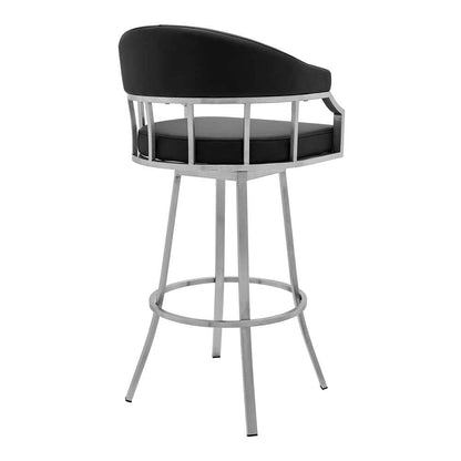Armen Living - Valerie 30in Bar Height Swivel Modern Black Faux Leather Bar and Counter Stool in Brushed Stainless Steel Finish - LCVLBABSBL30 veiw 3