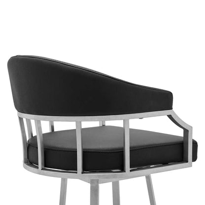 Armen Living - Valerie 30in Bar Height Swivel Modern Black Faux Leather Bar and Counter Stool in Brushed Stainless Steel Finish - LCVLBABSBL30 veiw 5