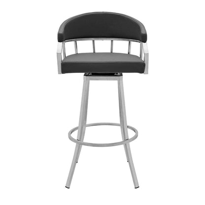 Armen Living - Valerie 30in Bar Height Swivel Modern Faux Leather Bar and Counter Stool in Brushed Stainless Steel Finish - LCVLBABSSG30 veiw 2