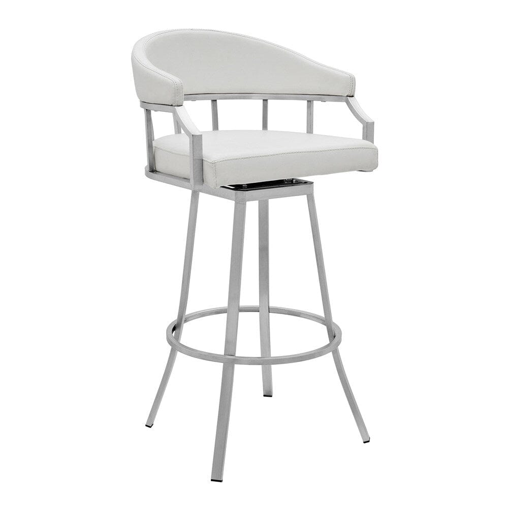 Armen Living - Valerie 30in Bar Height Swivel Modern White Faux Leather Bar and Counter Stool in Brushed Stainless Steel Finish - LCVLBABSWH30 veiw 1