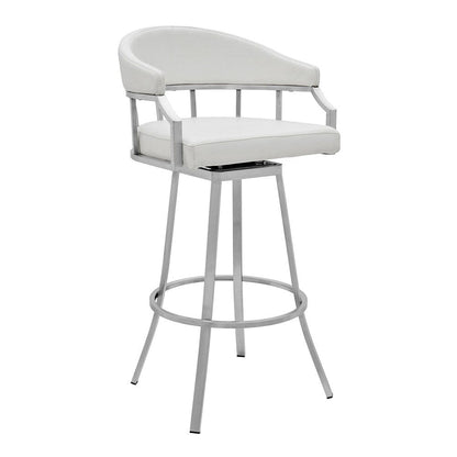 Armen Living - Valerie 30in Bar Height Swivel Modern White Faux Leather Bar and Counter Stool in Brushed Stainless Steel Finish - LCVLBABSWH30 veiw 1