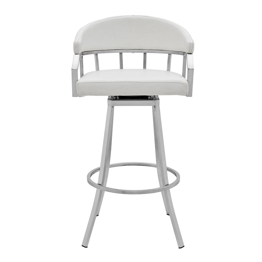 Armen Living - Valerie 30in Bar Height Swivel Modern White Faux Leather Bar and Counter Stool in Brushed Stainless Steel Finish - LCVLBABSWH30 veiw 2