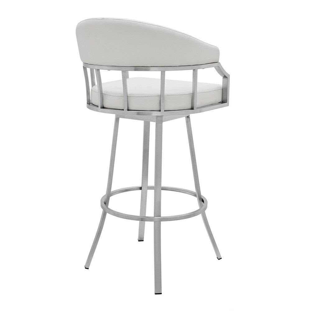 Armen Living - Valerie 30in Bar Height Swivel Modern White Faux Leather Bar and Counter Stool in Brushed Stainless Steel Finish - LCVLBABSWH30 veiw 3
