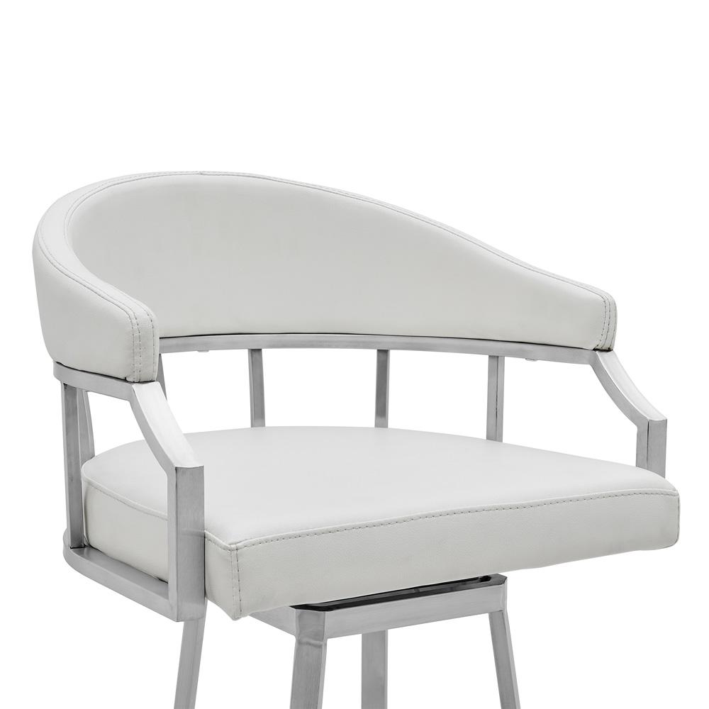 Armen Living - Valerie 30in Bar Height Swivel Modern White Faux Leather Bar and Counter Stool in Brushed Stainless Steel Finish - LCVLBABSWH30 veiw 4